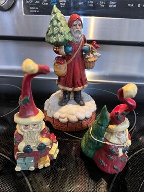 Enesco Red and Green Santa Trio Holiday Figurines
